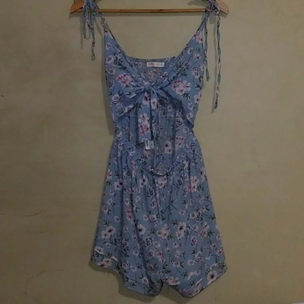 Romper, Medium (blue w/pink flowers)